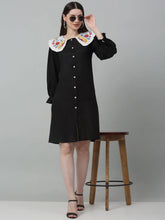 Women's Floral Embroidered A-line Dress-JND-1018